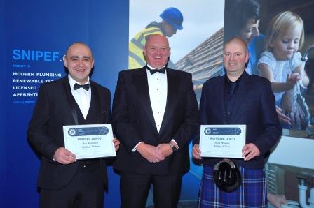 Jon Marshall, Branch Manager, William Wilson, Inverurie (left) winner of the SNIPEF Merchant Customer Care Award pictures with David McKissack, Area Manager South (centre) and Scott Hassan, Internal Sales Advisor William Wilson, Kirkcaldy, Finalist, Merchant Customer Care Award (right)