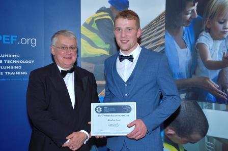 SNIPEF/SkillPLUMB Apprentice of the year 2016, Alasdair Scott of Moray College (right) with Duncan Wilson, Deputy Chief Executive of SNIPEF